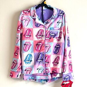 New The Rolling Stones Purple Two Piece Pajama Short Set Sz L 10-12